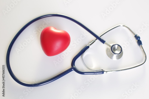 Medical stethoscope heart on white background. Close up