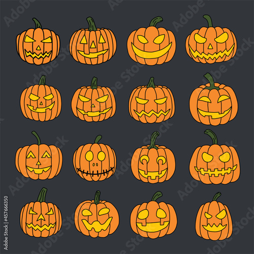 Simplicity halloween pumpkin collection freehand drawing flat design.Vector illustration.