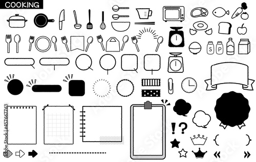 手書き風　吹き出し　見出し　食べ物　クッキング素材集