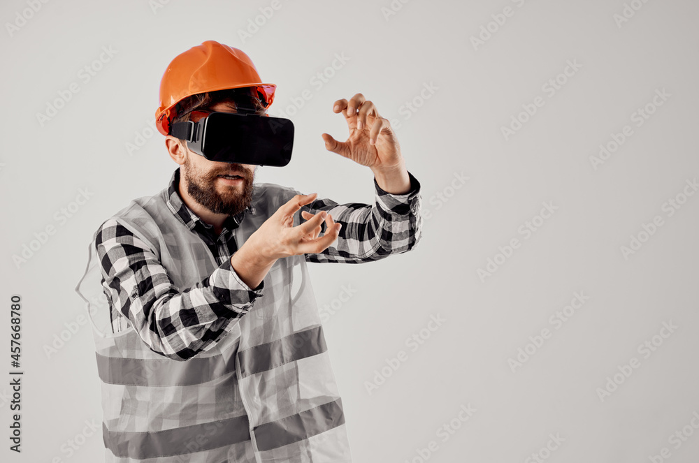 male worker construction work technique design isolated background
