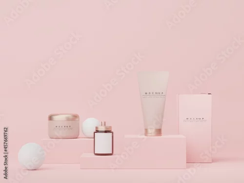 Obraz 3d render of blank cosmetics skincare product or packaging for mock up. Beauty soap and spa concept. Lotion oil moisture for skin health. Premium and luxury design for branding.