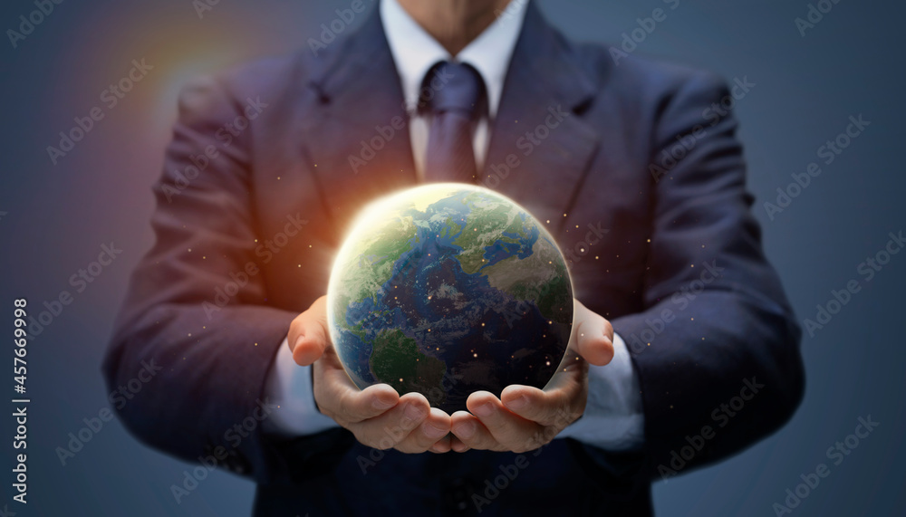Planet Earth in hand of business man. Businessman hold Global World show Global warming, Save Environment, Earth day, Worldwide network, internet, Business world concept. Earth image provided by Nasa Planet Earth in hand of business man. Businessman hold Global World show Global warming, Save Environment, Earth day, Worldwide network, internet, Business world concept. Earth image provided by Nasa