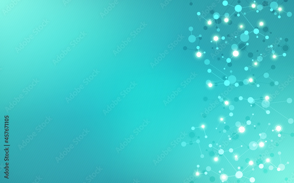 Illustration of molecular structure and genetic engineering, molecules DNA, neural network, scientific research. Abstract background for innovation technology, science, healthcare, and medicine Illustration of molecular structure and genetic engineering, molecules DNA, neural network, scientific research. Abstract background for innovation technology, science, healthcare, and medicine
