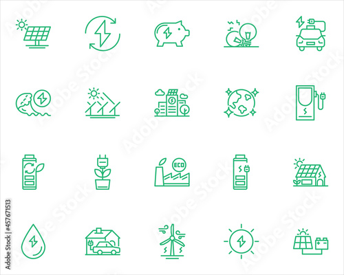 set of eco thin line icons, environment, clean energy