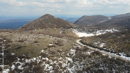 Amazing Aerial Spring Landscape of Balkan Mountains near town of Vratsa, Bulgaria photo