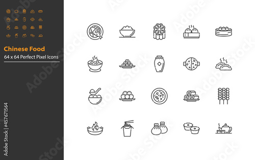 set of chinese food thin line icons, asian food