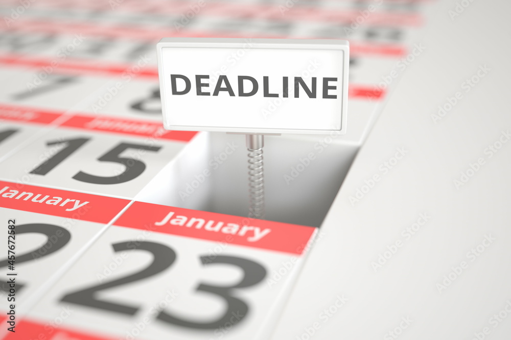 DEADLINE plate on January 16 in a calendar, 3d rendering DEADLINE plate on January 16 in a calendar, 3d rendering