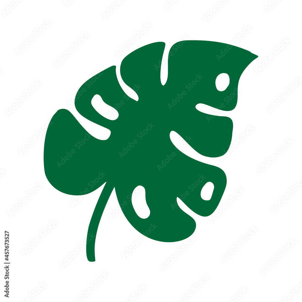 Cute green monstera leaf summer doodle icon logo. Vector scandinavian design tropical element for your story text