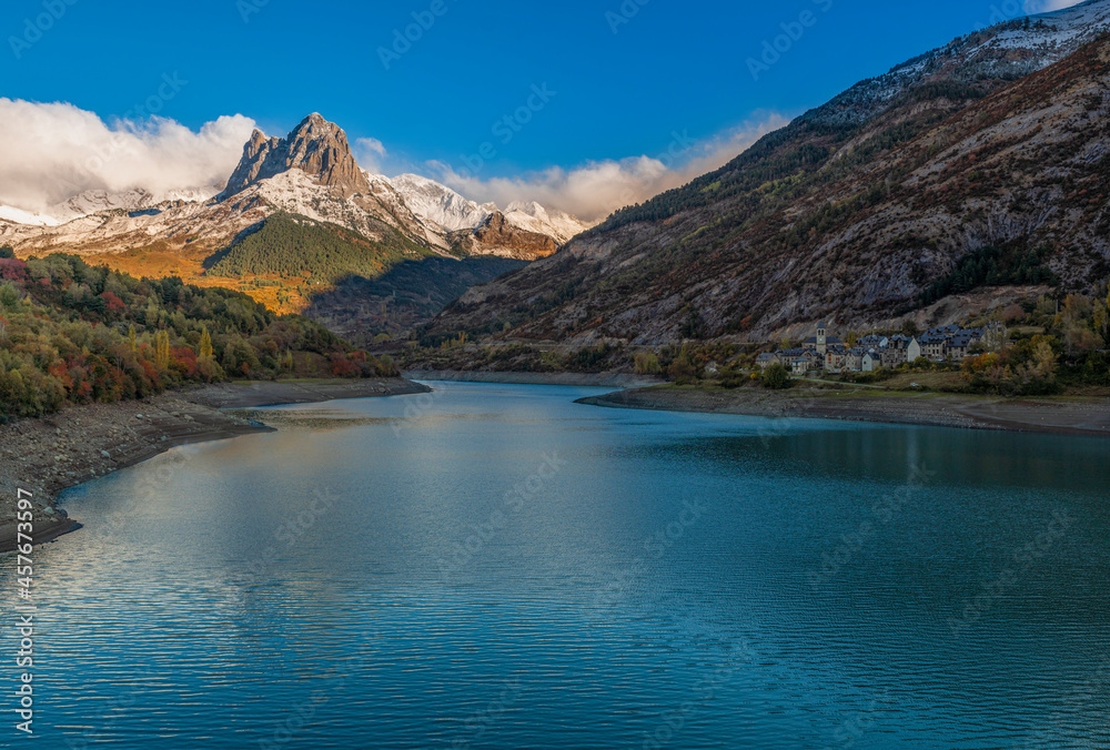 mountain landscape and a river on a sunny day
