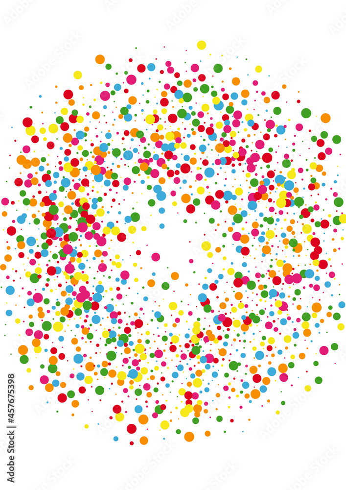Multicolored Dot Event Texture. Circle Graphic Background. Blue Polka Round. Yellow View Confetti Illustration.