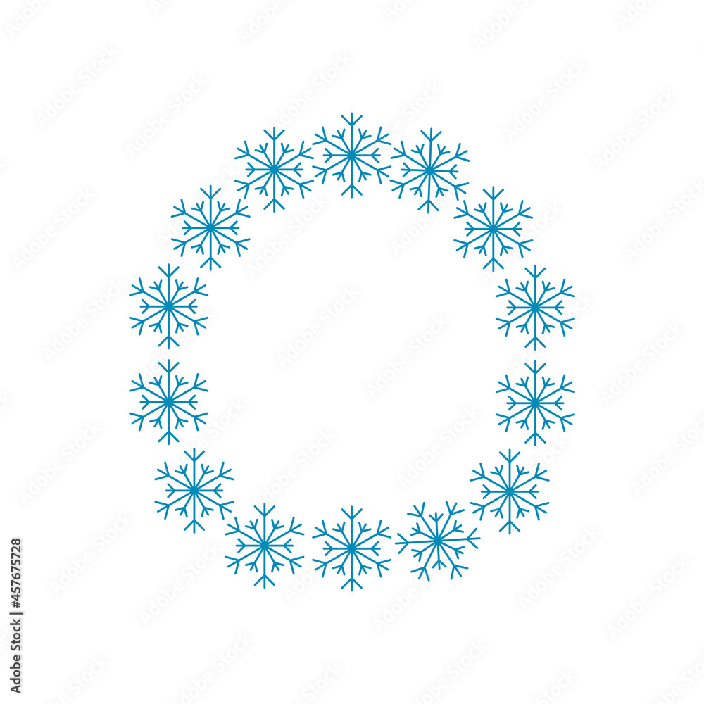 Letter O from snowflakes. Festive font or decoration for New Year and Christmas