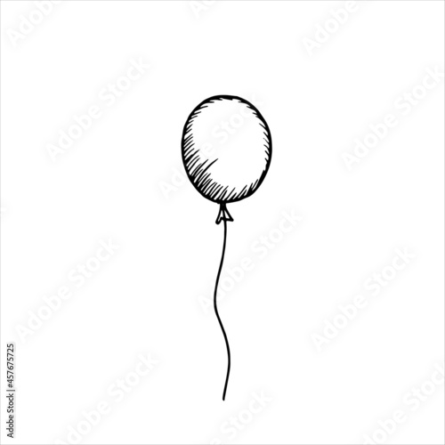 helium filled round balloon with rope hand drawn in engraving style vector illustration
