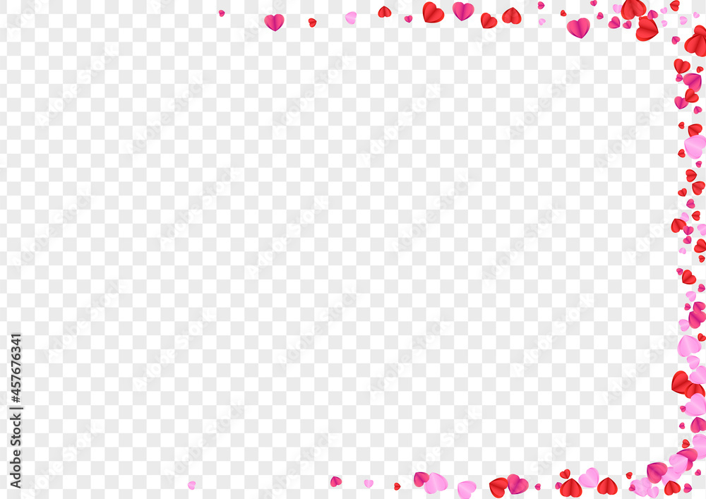 Violet Heart Background Transparent Vector. Sweetheart Frame Confetti. Fond Romance Texture. Red Confetti Random Pattern. Pink Birthday Backdrop.
