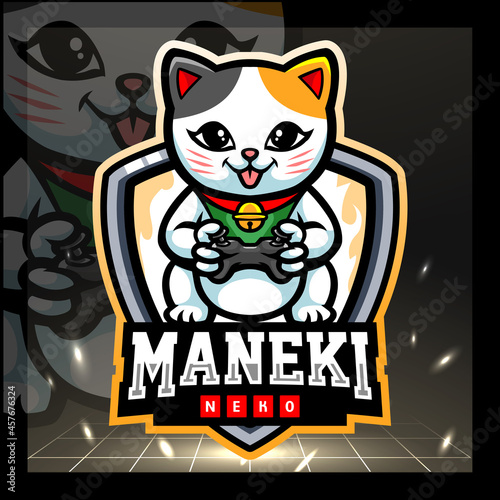 Maneki neko gaming mascot. esport logo design