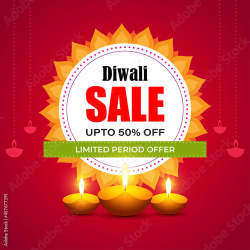 Diwali Festive Season Sale banner, Limited offer Dipawali, Indian festival, Diya lamp, oil lamp, vector illustration offer banner, advertisement