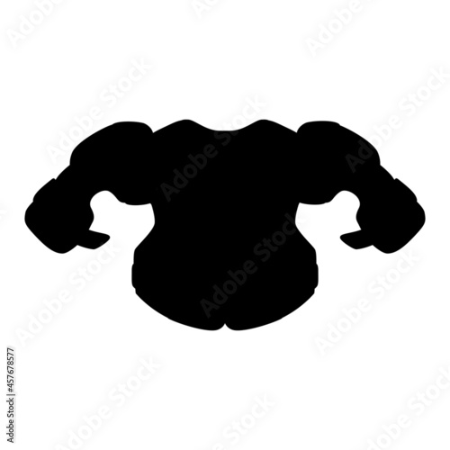 Black isolated silhouette of shoulder pads. Vector illustration of hockey equipment on a white background. Use as a sticker, backing, mockup, souvenir, for sale, tattoo, laser cutting, etc.