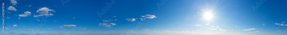 Panorama Blue sky and white clouds. Bfluffy cloud in the blue sky background