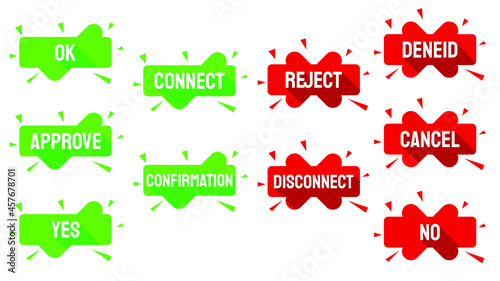 Abstract Set Collection Green And Red Banner Ok, No, Connect, Disconnect, Cancel, Approve Concept Vector Design Style Marks