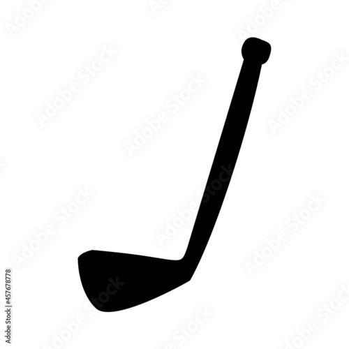 Black isolated silhouette of a hockey stick. Icon. Vector illustration of hockey equipment on a white background. Use as a sticker, backing, mockup, souvenir, for sale, tattoo, laser cut, etc.