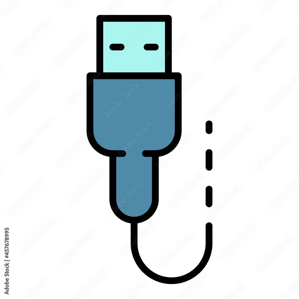 Usb charge cable icon. Outline usb charge cable vector icon color flat isolated