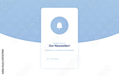 Email Subscription banner template for website. Newsletter UI. Subscribe form. Vector illustration of email marketing. Flat design. Blue. Eps 10