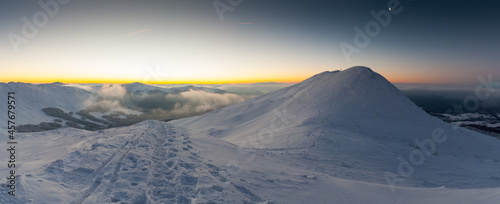 Winter sunrise seen from the top of Tarnica  Bieszczady Mountains