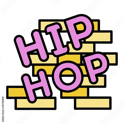 Hip hop on brick wall icon. Outline hip hop on brick wall vector icon color flat isolated