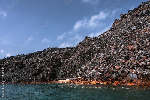 Hot volcanic springs of Santorini island. No people in water. Unique natural spa resort.