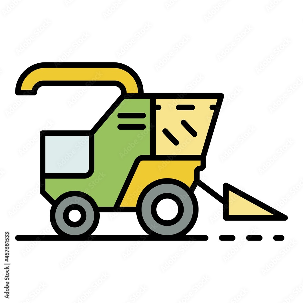 Combine harvester icon. Outline combine harvester vector icon color flat isolated