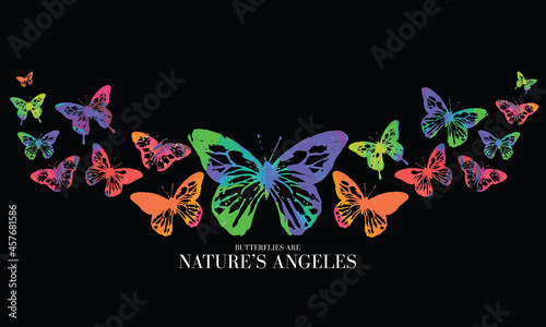 Watercolor colorful nature angels artwork. Butterfly t shirt design graphic print.