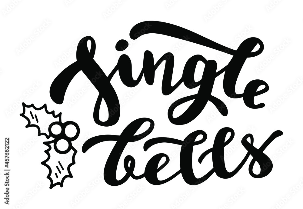 Jingle bells with mistletoe doodle Christmas season quote hand lettering. Vector phrases elements for invitations, calender, organizer, cards, banners, posters, mug, scrapbooking, pillow cases Jingle bells with mistletoe doodle Christmas season quote hand lettering. Vector phrases elements for invitations, calender, organizer, cards, banners, posters, mug, scrapbooking, pillow cases