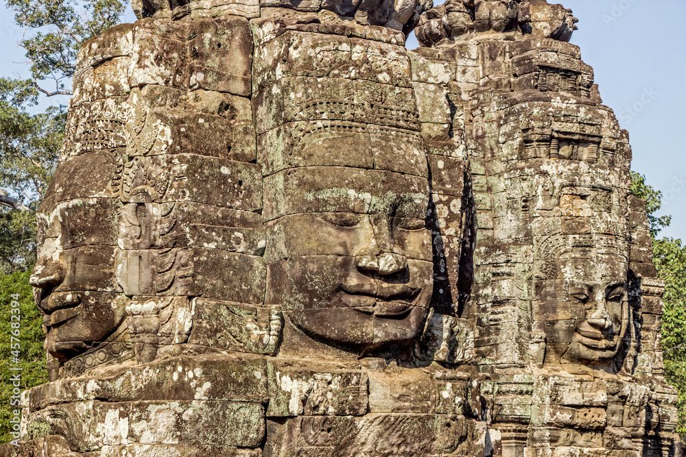 big stone carving at Bayon Temple in Angkor Wat, Cambodia 