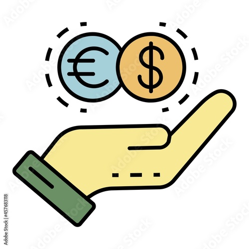 Hand money protect icon. Outline hand money protect vector icon color flat isolated