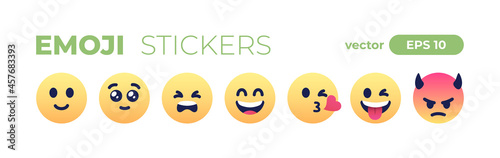 Emoji smiles emoticons set isolated. Yellow faces with different funny emotions. Simple modern design icons. Chat elements. UI, UX for mobile app, social media or web. Flat style vector illustration.