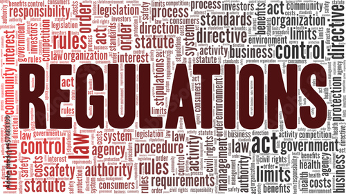Regulations vector illustration word cloud isolated on white background.