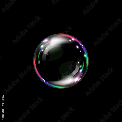 Soap bubbles foamy realistic. water bubbles with rainbow reflections in an isolated transparent background