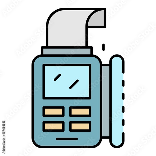 Bill paper pos terminal icon. Outline bill paper pos terminal vector icon color flat isolated