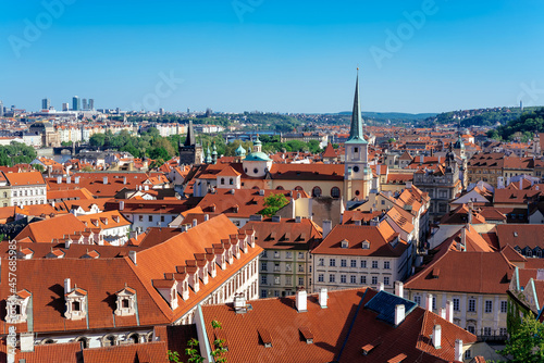 Red roofs and spires of Lesser Town in Prague. Czech Republic