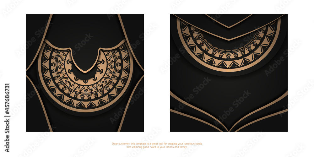 Fototapeta premium Black color brochure template with brown abstract ornament