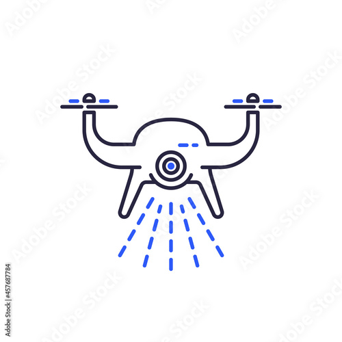 Drone searching, scanning area line icon