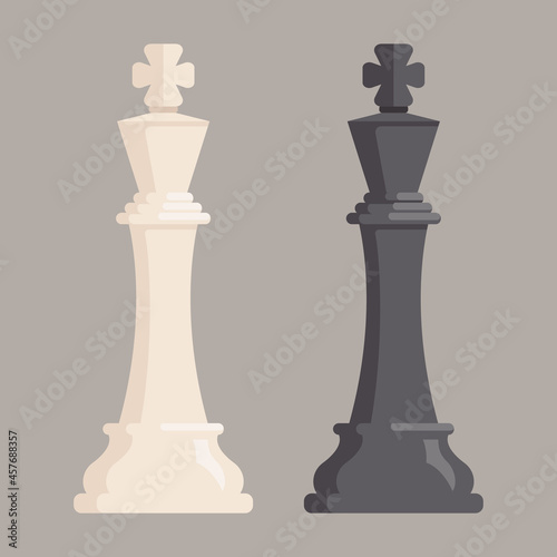 Classic chess king. Black and white pieces in cartoon style