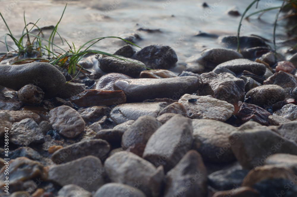 stones on the river bank, selective focus