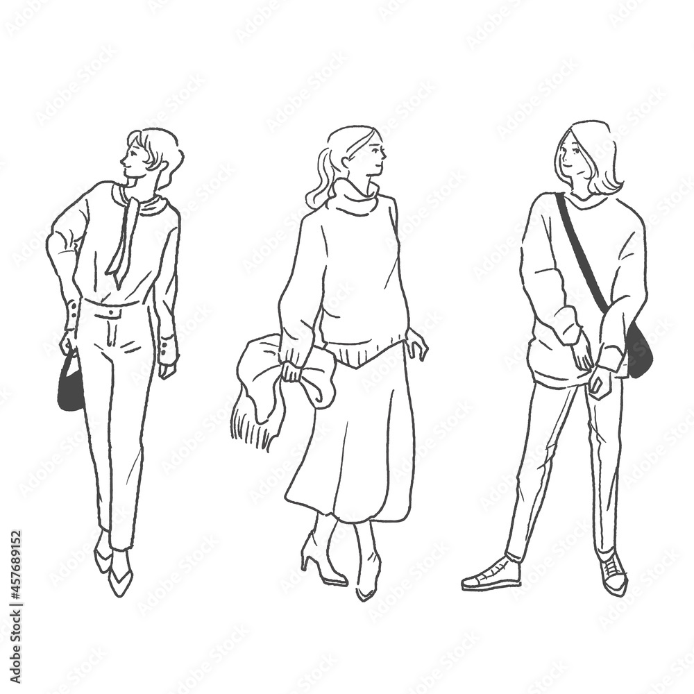 Fototapeta premium おしゃれな女性の線画ベクターイラスト