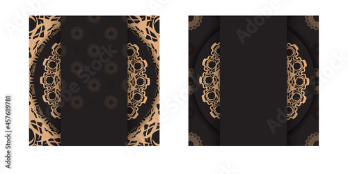 Black postcard with old brown ornament is ready for printing.