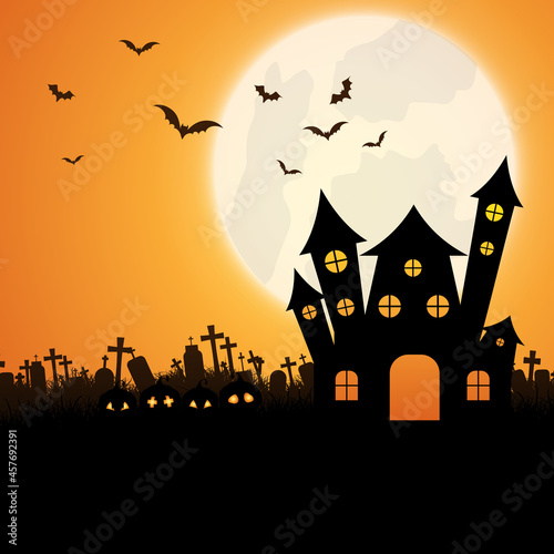 Halloween landscape background with spooky house
