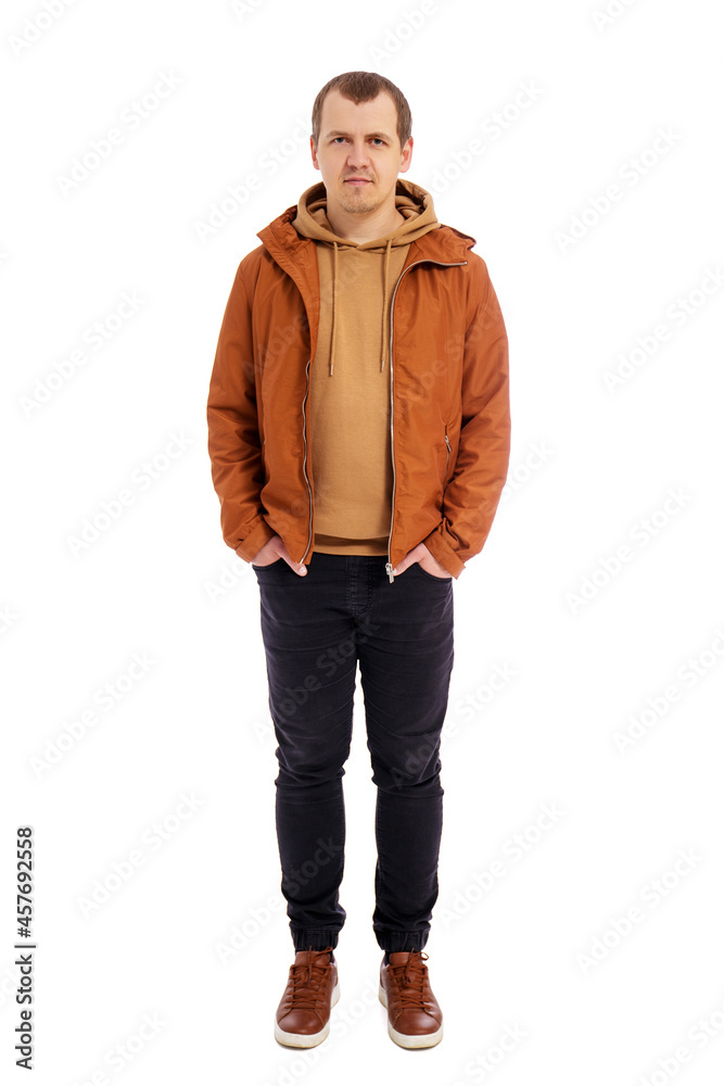 full length portrait of handsome man in brown jacket isolated on white full length portrait of handsome man in brown jacket isolated on white