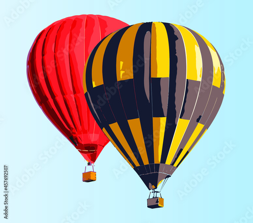 Two balloons in the sky. Aerostat. Summer entertainment. Romantic adventures.