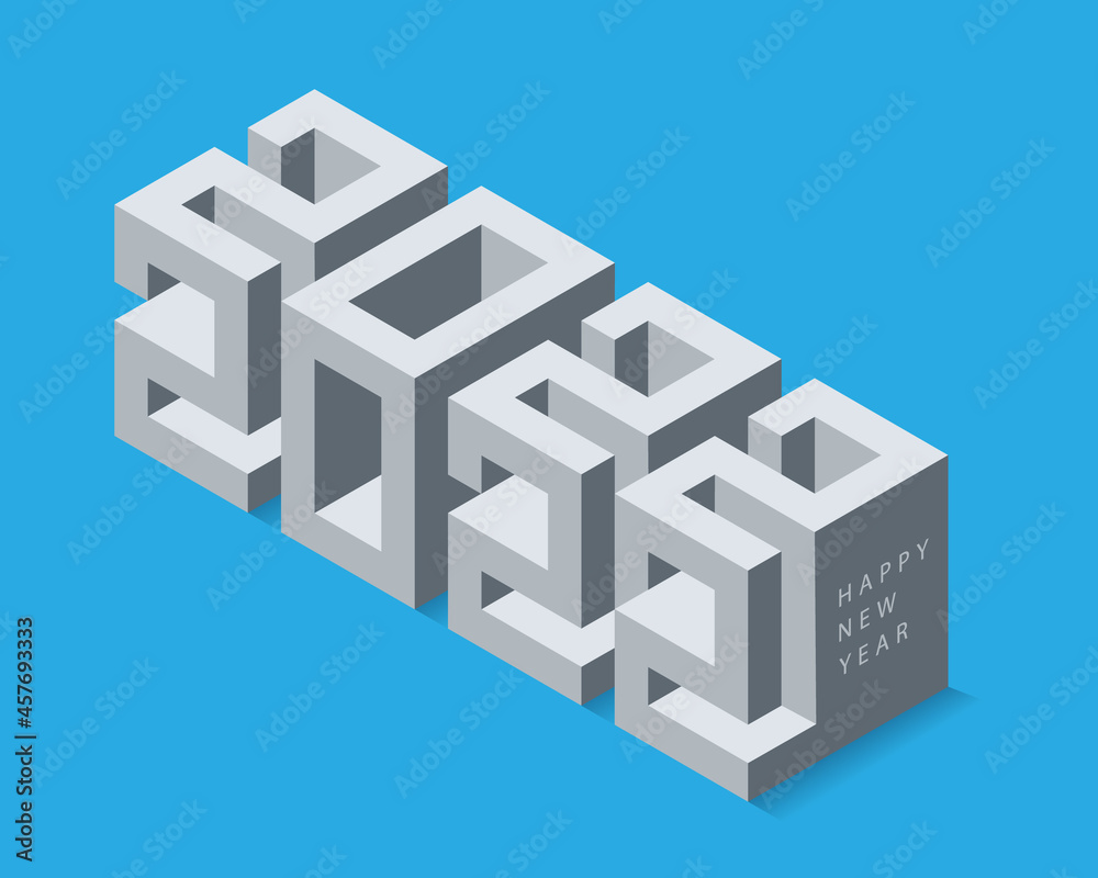 3D calendar 2022 date. Modern cubic lettering. Vector isometric design.