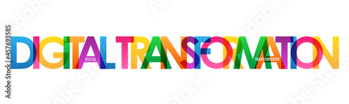 DIGITAL TRANSFORMATION colorful vector typography banner on white background