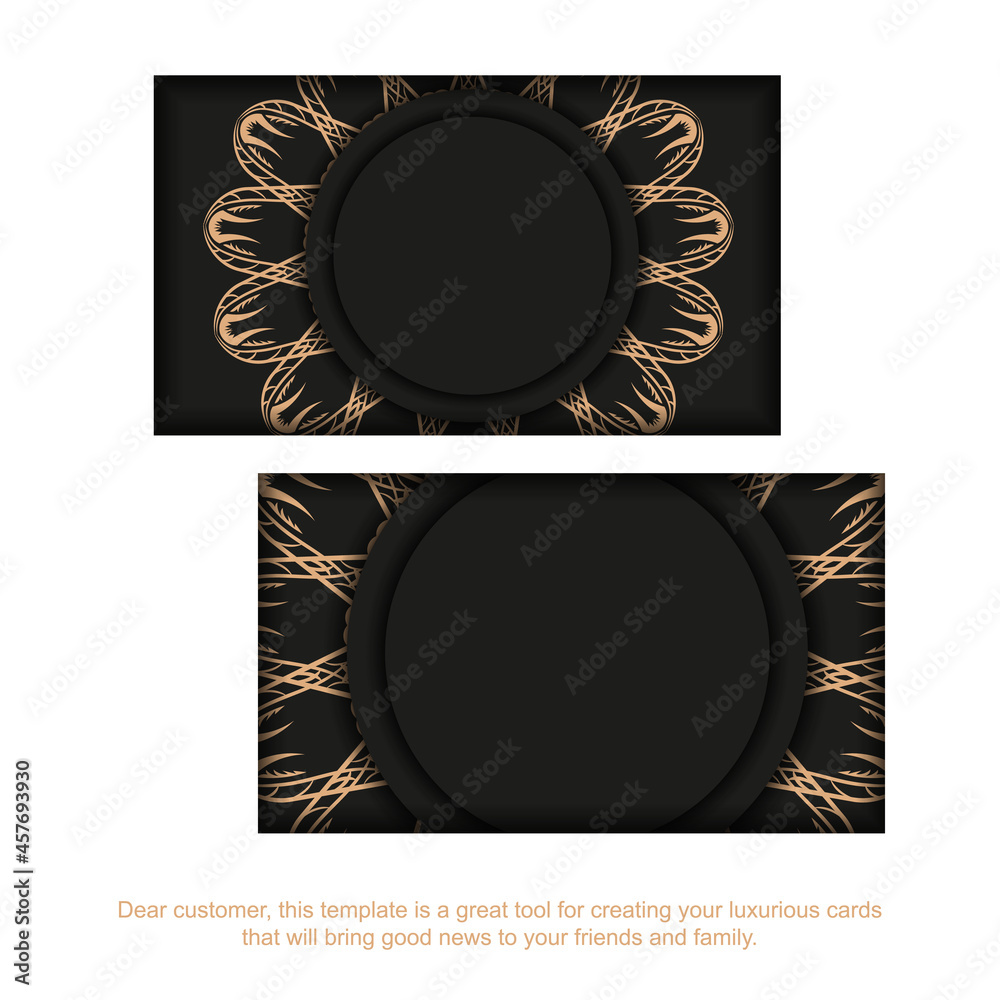 Fototapeta premium Business card template in black with brown mandala pattern